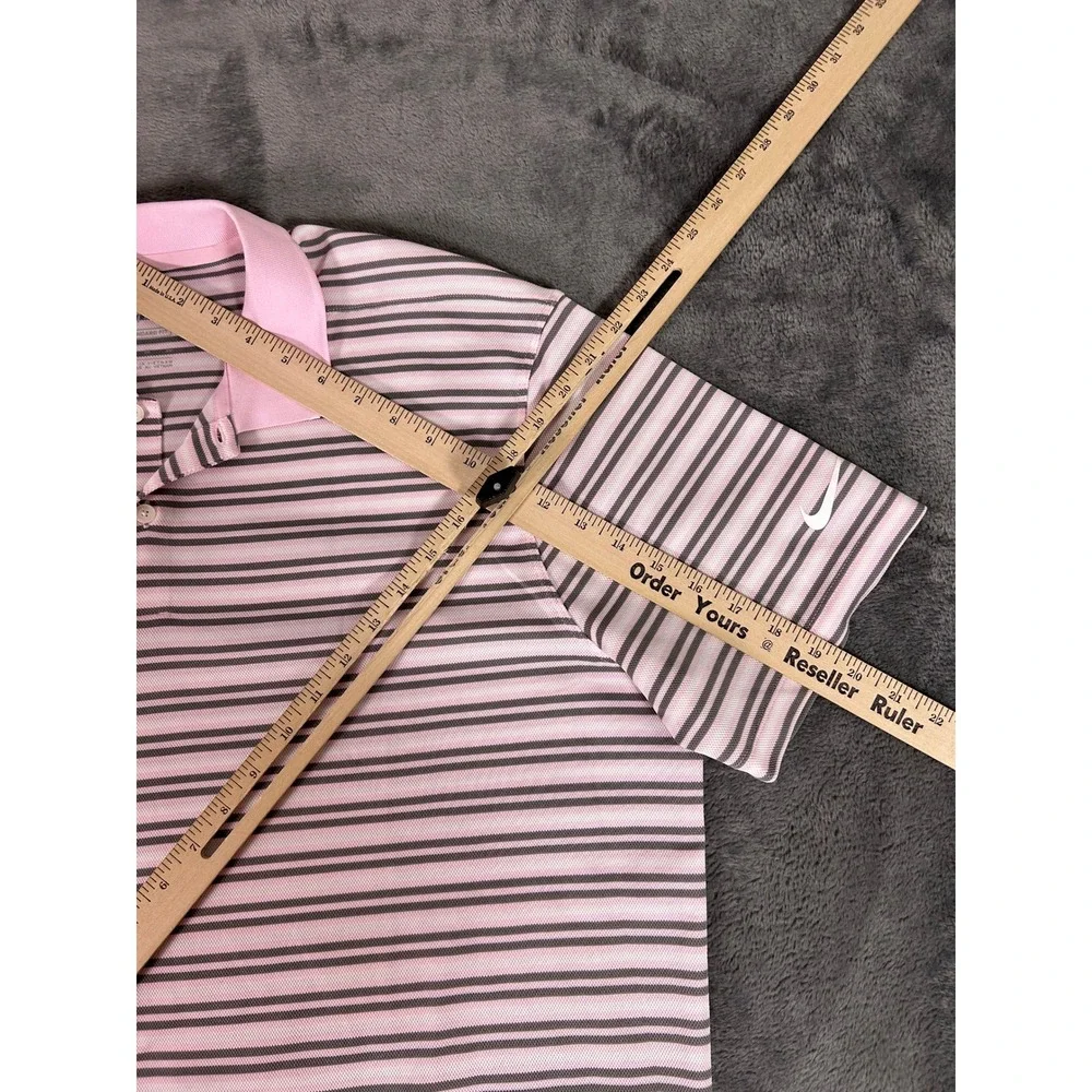 Nike Men's Golf Polo‎ Shirt Pink Grey Stripe Dri-FIT Standard Fit Size XL